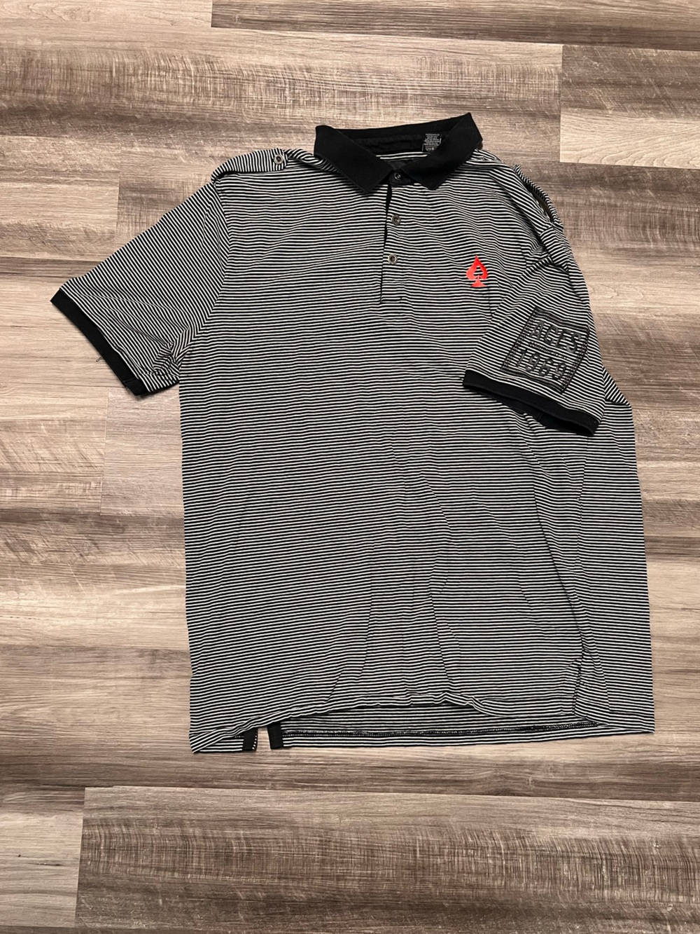 Sean John Black & White Striped Polo with Red Chest Emblem